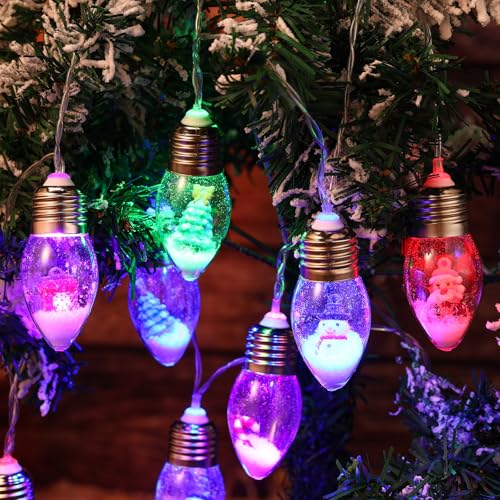 Aurelema Weihnachts-Lichterkette, 2 m, 10 LEDs, Schneekugel-Lichter mit Baum, Schnee, niedliche Ornamente, Weihnachtsschlafzimmer-Dekoration für Weihnachtsbaum, Kaminsims, Zuhause, batteriebetrieben von Aurelema