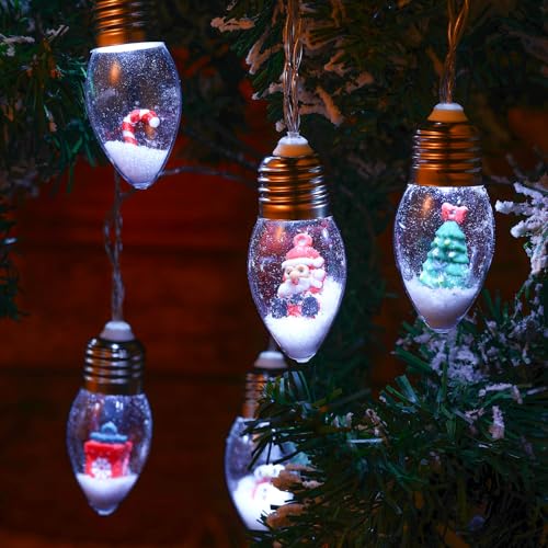 Aurelema Weihnachts-Lichterkette, 2 m, 10 LEDs, Schneekugel-Lichter mit Baum, Schnee, niedliche Ornamente, Weihnachtsschlafzimmer-Dekoration für Weihnachtsbaum, Kaminsims, Zuhause, batteriebetrieben von Aurelema