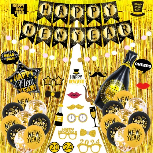 2024 Neujahr Party Dekoration Set Elegant Schwarz Und Thema Ballon Happy New Year Celebration Party Supplies 2024 Party Ballon von Aurgiarme