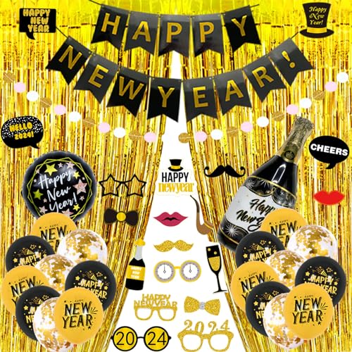 2024 Neujahr Party Dekoration Set Elegant Schwarz Und Thema Ballon Happy New Year Celebration Party Supplies 2024 Party Ballon von Aurgiarme