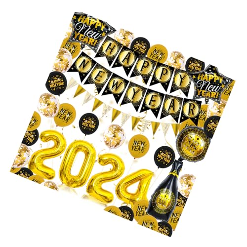 Willkommen Das Neue Jahr Aluminiumfolie Luftballons Set 2024 Party Home Dekorationen Festliche Requisiten Neujahr Party Dekorationen Latex Ballons von Aurgiarme