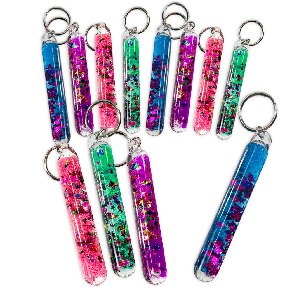 Großpack Anhänger mit Fließ-Glitter, 10cm, 12er Pack, Schlüsselanhänger als Mitgebsel von Aurich