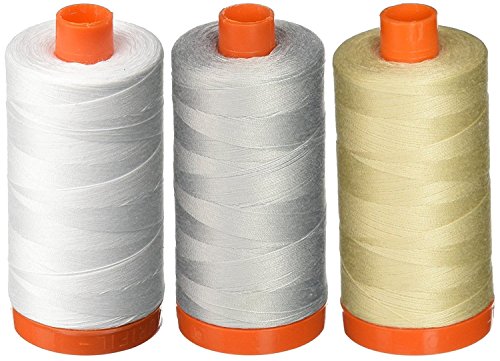 Aurifil 50 WT – Weiß + Taube + Hellbeige, solide – Mako-Baumwollgarn – je 1400 m. von Aurifil