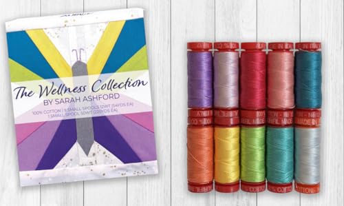 Sarah Ashford The Wellness Collection, 12 kleine Baumwollspulen, 12 W, 9 Spule und 50 W 1 Spule, mehrfarbig, ideal zum Nähen, Quilten und Patchwork von Aurifil