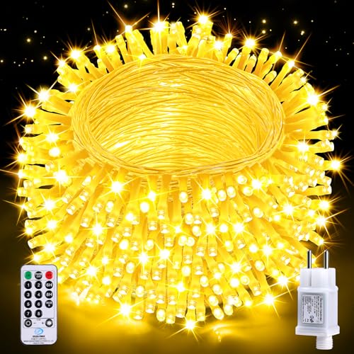 Auriostar Lichterkette Außen 20M 200 LED - Lichterkette Weihnachtsbaum Innen 8 Modi mit Fernbedienung Timer, Wasserdicht Lichterkette Outdoor Weihnachtsbeleuchtung für Garten Weihnachts Deko Warmweiß von Auriostar