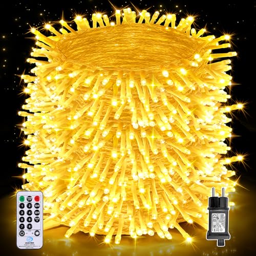 Auriostar Lichterkette Außen Outdoor Strom - Lichterkette Innen 8 Modi mit Fernbedienung und Timer, IP44 Wasserdicht Lichterkette Weihnachtsbaum für Party Garten Balkon (Warmweiß, 1000LEDs) von Auriostar