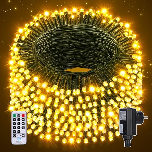 Auriostar Lichterkette Außen Weihnachtsbaum 20m - 200LED Lichterkette Outdoor Innen Strom 8 Modi mit Fernbedienung Timer, Wasserdicht IP44 Lichterkette Weihnachtsbeleuchtung für Party Garten Balkon von Auriostar