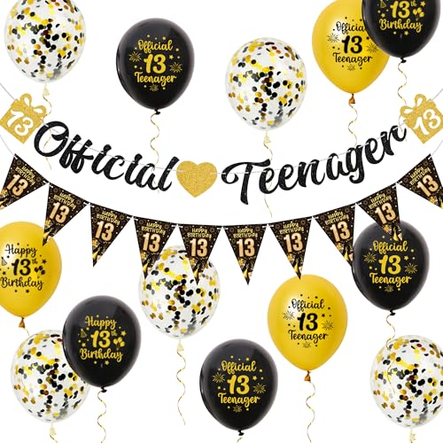 Aurmonigo 13 Geburtstag Dekorationen Junge - Schwarz Gold Offizielles Teenager Banner Happy Birthday Luftballons Dreieck Flagge, Latex Konfetti Ballon für 13 Jahre Alte Jungen Party Dekoration Aurmonigo 13 Geburtstag Dekorationen Junge - Schwarz Gold Offizielles Teenager Banner Happy Birthday Luftballons Dreieck Flagge, Latex Konfetti Ballon für 13 Jahre Alte Jungen Party Dekoration von Aurmonigo
