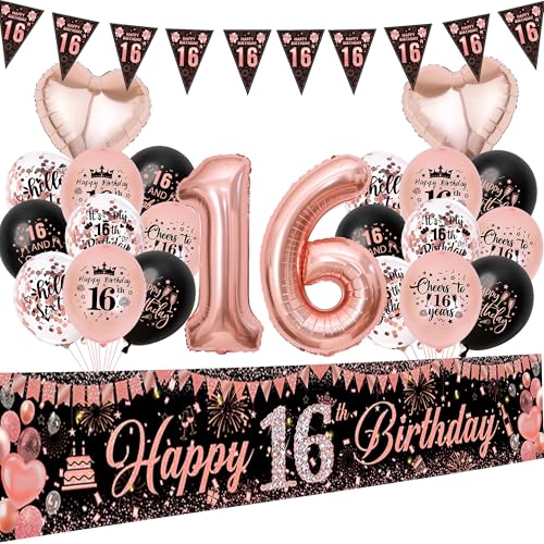 Aurmonigo 16 Geburtstag Dekorationen Mädchen - 33 Stück Rose Gold Happy 16 Birthday Banner Party Ballons Wimpelkette, Konfetti Latex Folienballon für Mädchen Teenager Dekoration Supplies Aurmonigo 16 Geburtstag Dekorationen Mädchen - 33 Stück Rose Gold Happy 16 Birthday Banner Party Ballons Wimpelkette, Konfetti Latex Folienballon für Mädchen Teenager Dekoration Supplies von Aurmonigo