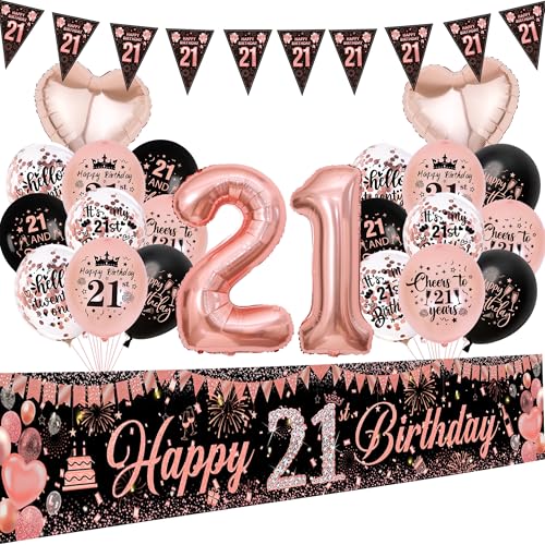 Aurmonigo 21 Geburtstag Dekorationen für Sie - 33 Stück Roségold Happy 21 Birthday Banner Party Ballons Wimpelkette, Konfetti Latex Folienballon für 21 Jahre alte Dekoration Supplies Aurmonigo 21 Geburtstag Dekorationen für Sie - 33 Stück Roségold Happy 21 Birthday Banner Party Ballons Wimpelkette, Konfetti Latex Folienballon für 21 Jahre alte Dekoration Supplies von Aurmonigo