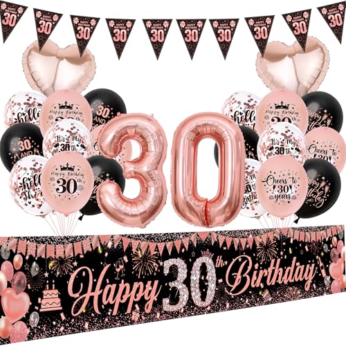 Aurmonigo 30 Geburtstag Dekorationen für Frauen - 33 Stück Rose Gold Happy 30 Birthday Banner Party Ballons Wimpelkette, Konfetti Latexfolienballon für 30 Jahre Alt Dekoration Supplies Aurmonigo 30 Geburtstag Dekorationen für Frauen - 33 Stück Rose Gold Happy 30 Birthday Banner Party Ballons Wimpelkette, Konfetti Latexfolienballon für 30 Jahre Alt Dekoration Supplies von Aurmonigo