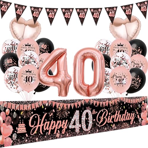 Aurmonigo 40 Geburtstag Deko Frauen - 33 Stück Roségold Happy 40 Birthday Banner Party Ballons Wimpelkette, Konfetti Latexfolienballon für 40 Jahre Alt Dekoration Supplies Aurmonigo 40 Geburtstag Deko Frauen - 33 Stück Roségold Happy 40 Birthday Banner Party Ballons Wimpelkette, Konfetti Latexfolienballon für 40 Jahre Alt Dekoration Supplies von Aurmonigo