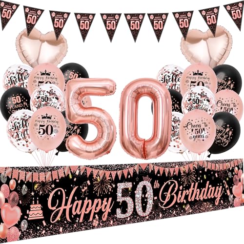 Aurmonigo 50 Geburtstag Dekorationen für Frauen - 33 Stück Roségold Happy 50 Birthday Banner Party Ballons Wimpelkette, Konfetti Latexfolienballon für 50 Jahre alte Dekoration Supplies Aurmonigo 50 Geburtstag Dekorationen für Frauen - 33 Stück Roségold Happy 50 Birthday Banner Party Ballons Wimpelkette, Konfetti Latexfolienballon für 50 Jahre alte Dekoration Supplies von Aurmonigo
