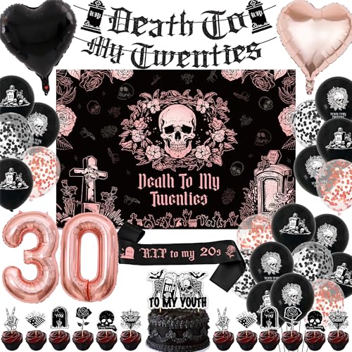 Dekoration zum 30. Geburtstag, Roségold – Death to My Twenties Banner Luftballons Kuchen Topper Rip to My 20s Schärpe, Nummer 30 Ballon Hintergrund für Frauen Happy Birthday Party Supplies Dekoration zum 30. Geburtstag, Roségold – Death to My Twenties Banner Luftballons Kuchen Topper Rip to My 20s Schärpe, Nummer 30 Ballon Hintergrund für Frauen Happy Birthday Party Supplies von Aurmonigo
