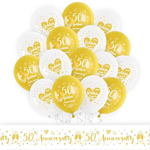 Goldene Dekoration zum 50. Hochzeitstag – 270 x 20 cm Banner und Luftballons für Mama und Papa zum 50. Hochzeitstag, Partyzubehör für Familientreffen oder Event-Dekor von Aurmonigo