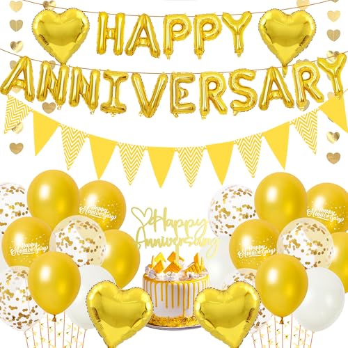 Happy Anniversary Decorations Balloons Banner (Gold Anniversary Decorations) von Aurmonigo