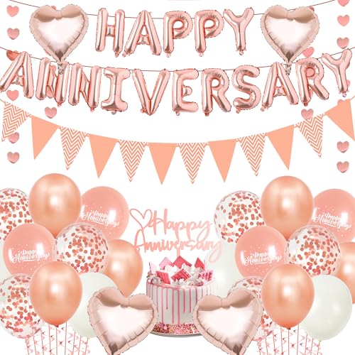 Happy Anniversary Decorations Balloons Banner (Rose Gold Anniversary Decorations) von Aurmonigo