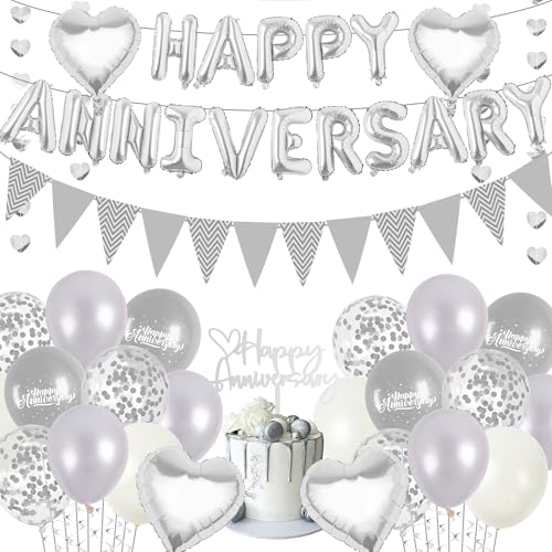 Happy Anniversary Decorations Balloons Banner (Silver Anniversary Decorations) von Aurmonigo