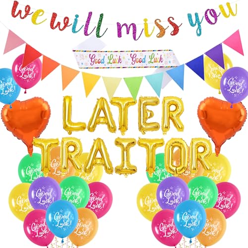 Retirement Decorations Farewell Party Supplies - We Will Miss You Banner Decorations, Later Traitor Foil Balloons Latex Balloon Sash for Coworker and Friends Sorry You Are Leaving Party von Aurmonigo