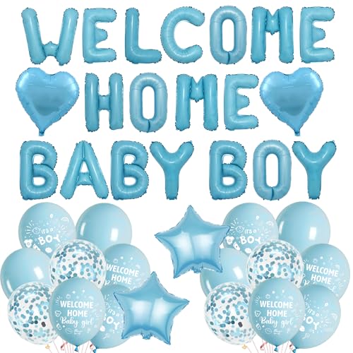 Welcome Home Baby Boy Dekorationen - Blau Babyparty Dekoration Buchstabe Stern Herz Folienballons, Konfetti Latex Ballon für Familie Geburtstag Jungen Neugeborene Party Supplies Welcome Home Baby Boy Dekorationen - Blau Babyparty Dekoration Buchstabe Stern Herz Folienballons, Konfetti Latex Ballon für Familie Geburtstag Jungen Neugeborene Party Supplies von Aurmonigo