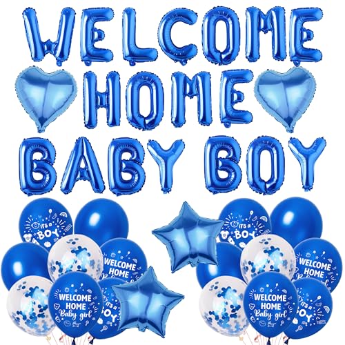 Welcome Home Baby Boy Dekorationen - Blau Babyparty Dekoration Buchstabe Stern Herz Folienballons, Konfetti Latex Ballon für Familie Geburtstag Jungen Neugeborene Party Supplies Welcome Home Baby Boy Dekorationen - Blau Babyparty Dekoration Buchstabe Stern Herz Folienballons, Konfetti Latex Ballon für Familie Geburtstag Jungen Neugeborene Party Supplies von Aurmonigo