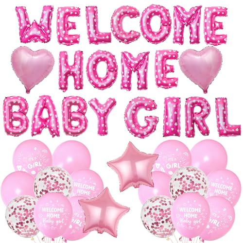 Welcome Home Baby Mädchen Dekorationen - Rosa Baby Shower Dekoration Buchstabe Stern Herz Folienballons, Konfetti Latex Gedruckt Ballon für Familie Geburtstag Mädchen Neugeborene Party Supplies Welcome Home Baby Mädchen Dekorationen - Rosa Baby Shower Dekoration Buchstabe Stern Herz Folienballons, Konfetti Latex Gedruckt Ballon für Familie Geburtstag Mädchen Neugeborene Party Supplies von Aurmonigo
