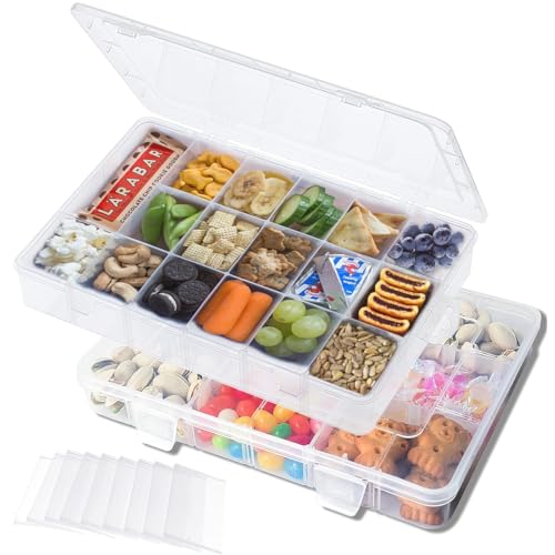 2 Stück Transparente Kunststoff Snackbox mit 18 Fächern, Aufbewahrungsbox für Süßigkeiten, Nüsse, Obst, Snacks, Sortierbox Kleinteile für Die Organisation von Nähfäden, Schmuck, Spielzeug, Ohrring von Aurobest