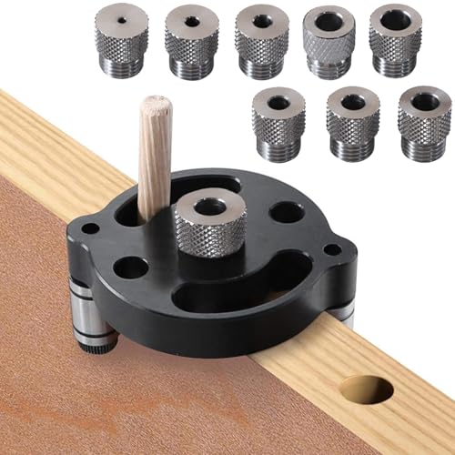 Holzbearbeitungs Bohrlocher Locator Kit, Bohrhilfe Senkrecht Bohren mit 9 Stück 2-10mm Bohrbuchsen, Aluminiumlegierung Bohrführung Bohrwerkzeuge, Bohrschablone Möbelbau, Zentrierhilfe für Massivholz von Aurobest