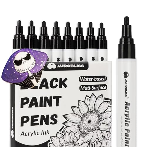 Acrylstifte Schwarz 8 Stück, Wasserfester Stift Schwarz für Holz, Leinwand, Steine, Plastik, Kleidung, Stoff Permanent Marker Schwarz Dicke 2-3mm von Aurobliss