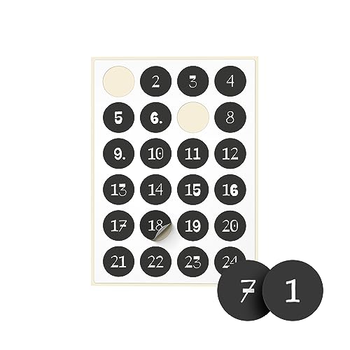 Adventskalender Aufkleber – 24 Sticker im Set – Adventskalender Zahlen für Weihnachten 2024 – 5 verschiedene Motive – Zahlen Aufkleber für Adventskalender Tüten – Kalender Sticker - SCHWARZ von Ausgewählt verpackt