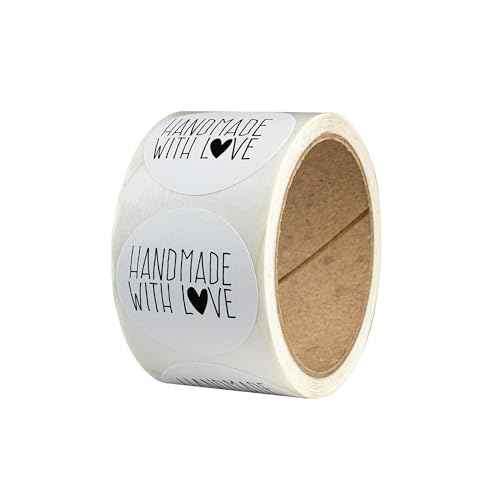 Aufkleber Handmade with Love – 50 Stück – Recyclingpapier, rund – Ø 4 cm – als Sticker oder Etiketten für Hochzeit, Weihnachten – handgemacht, Marmeladengläser, Kerzen - LOVE HERZ von Ausgewählt verpackt