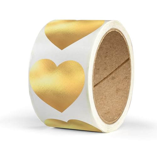 Herz Aufkleber zum Beschriften – 50 Sticker in Herzform – 6 x 5,5 cm groß – selbstklebende Herz Etiketten auf Rolle – für Geschenke zu Valentinstag, Muttertag, Geburtstag, Hochzeit (Gold glänzend) von Ausgewählt verpackt