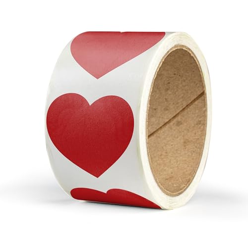 Herz Aufkleber zum Beschriften – 50 Sticker in Herzform – 6 x 5,5 cm groß – selbstklebende Herz Etiketten auf Rolle – für Geschenke zu Valentinstag, Muttertag, Geburtstag, Hochzeit (Rot) von Ausgewählt verpackt