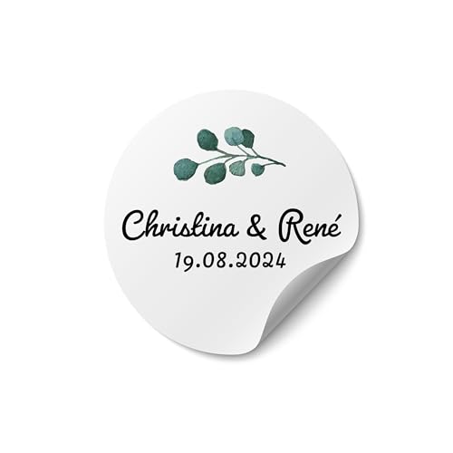 Sticker Hochzeit personalisiert – ab 50 Stück – rund, ab Ø 4 cm – Aufkleber Hochzeit selbst gestalten – Sticker mit Namen für Gastgeschenke, Einladung Hochzeit oder Hochzeitsdeko - MOTIV 10 von Ausgewählt verpackt