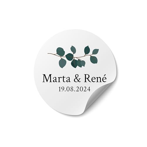 Sticker Hochzeit personalisiert – ab 50 Stück – rund, ab Ø 4 cm – Aufkleber Hochzeit selbst gestalten – Sticker mit Namen für Gastgeschenke, Einladung Hochzeit oder Hochzeitsdeko - MOTIV 3 von Ausgewählt verpackt