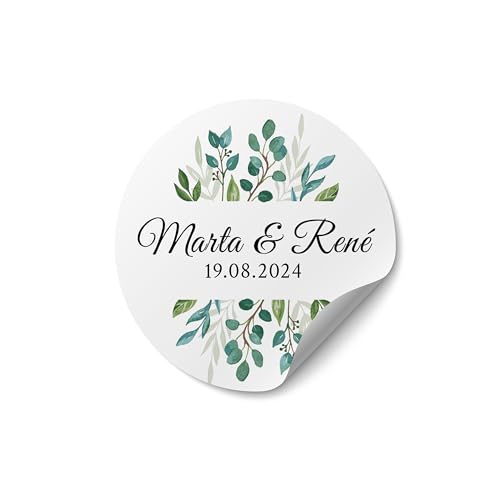 Sticker Hochzeit personalisiert – ab 50 Stück – rund, ab Ø 4 cm – Aufkleber Hochzeit selbst gestalten – Sticker mit Namen für Gastgeschenke, Einladung Hochzeit oder Hochzeitsdeko - MOTIV 5 von Ausgewählt verpackt