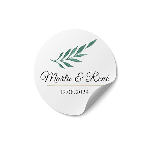 Sticker Hochzeit personalisiert – ab 50 Stück – rund, ab Ø 4 cm – Aufkleber Hochzeit selbst gestalten – Sticker mit Namen für Gastgeschenke, Einladung Hochzeit oder Hochzeitsdeko - MOTIV 7 von Ausgewählt verpackt