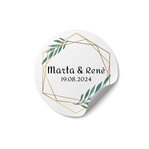 Sticker Hochzeit personalisiert – ab 50 Stück – rund, ab Ø 4 cm – Aufkleber Hochzeit selbst gestalten – Sticker mit Namen für Gastgeschenke, Einladung Hochzeit oder Hochzeitsdeko - MOTIV 9 von Ausgewählt verpackt