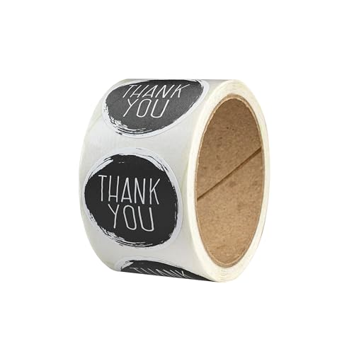 Thank you Sticker – 50 Stück – rund, Ø 4 cm, Recyclingpapier – Danke Aufkleber auf Rolle für Danke Geschenke und Gastgeschenke – selbstklebende Etiketten für Hochzeit und Kommunion - THANK YOU BRUSH von Ausgewählt verpackt