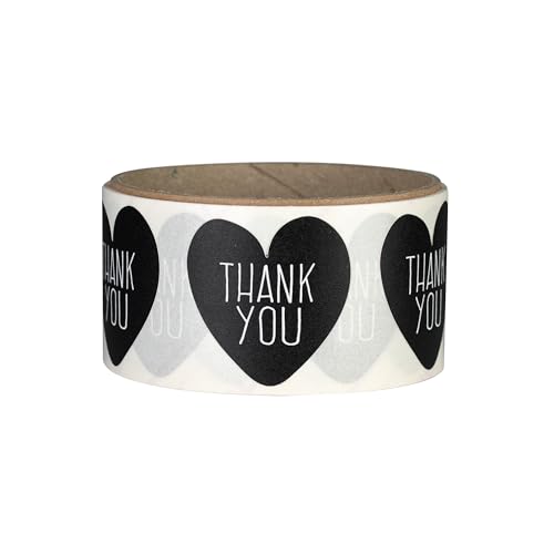 Thank you Sticker – 50 Stück – rund, Ø 4 cm, Recyclingpapier – Danke Aufkleber auf Rolle für Danke Geschenke und Gastgeschenke – selbstklebende Etiketten für Hochzeit und Kommunion - THANK YOU HEART von Ausgewählt verpackt