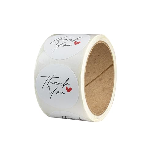 Thank you Sticker – 50 Stück – rund, Ø 4 cm, Recyclingpapier – Danke Aufkleber auf Rolle für Danke Geschenke und Gastgeschenke – selbstklebende Etiketten für Hochzeit und Kommunion - THANK YOU WHITE von Ausgewählt verpackt