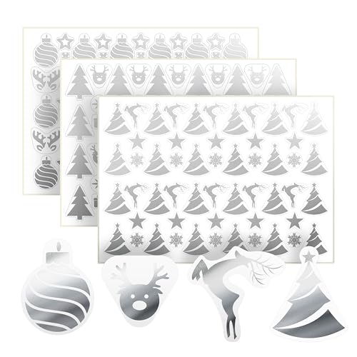 Weihnachtssticker als Geschenkaufkleber oder für Weihnachtskarten – 160 Aufkleber Weihnachten – Tannenbäume, Sterne, Rentiere – Sticker Set zur Deko Weihnachten – selbstklebend - silber-glänzend von Ausgewählt verpackt