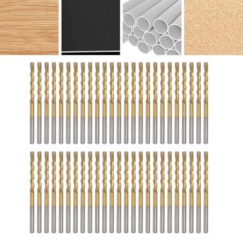 50pcs 1/8 Zoll Drillbits, M2 Hochgeschwindigkeits -Stahl -Spiral -Sägen -Bohrbit für Holz, Glasfaser, Kunststoff, Aluminiumwand -Schnitt, Kompatibel mit Elektrowerkzeugen (GOLD) von Ausla