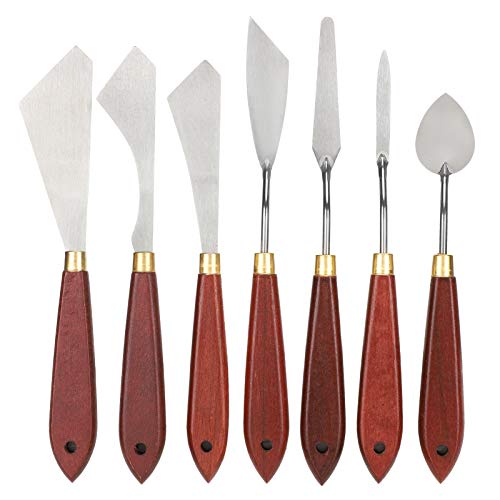 Ausla Malmesser, 7 Stücke Palettenmesser Set, Edelstahl Malspachtel mit Rotbrauner Griff, Mischschaber für Malerei, für Ölgemälde Acrylmischung, Malwerkzeug von Ausla