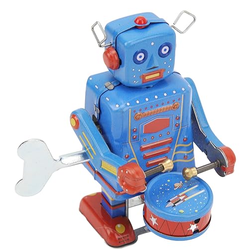 Ausla Uhrwerk Trommelndes Roboterspielzeug, Niedliches Vintage-Spielzeug aus Weißblech, Handgefertigt, für und Erwachsene, Sammlung, Heim-Tischdekoration von Ausla