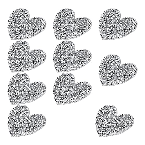 Herzförmige Strass-Applikation, 4 Cm, für Kleidung, Schuhe, Dekoration, mit Schmelzkleber, Harzbohrer (4 cm großes silbernes Pfirsichherz) von Ausla