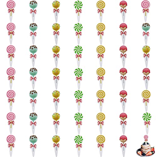 48 Stück Lollipop Cupcake Topper für Candyland Party Dekorationen, Jungen Mädchen Geburtstag Süßigkeiten Land Geburtstag Party Zubehör Gastgeschenke von Auswalar