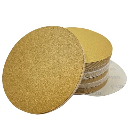 AutKerige Premium 150mm-Gold-Schleifscheiben – Körnung 120 (Box mit 50 Stück) – staubfreies Klett-Schleifpapier, Aluminiumoxid-Schleifmittel für Autolackierung und Holzbearbeitung von AutKerige