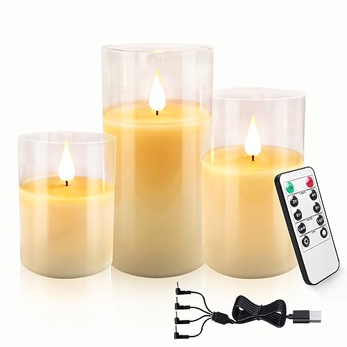 Led kerzen aufladbar, LED-Kerzen mit FernbedienungTimer-Funktion, Kunststoff Flammenlose Kerzen, Dekorative Kerzen mit Flackernder Flamme, Bewegliche Outdoor Led Flamme Kerzen,3-er Set von Autbye