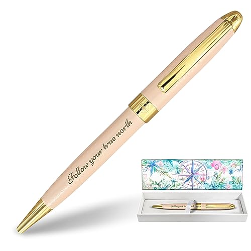 Authentigo Follow Your True North Kugelschreiber für Frauen | Ausgefallener Stift für Journaling und Schreiben | Inspirierender Stift mit motivierendem Spruch | Geschenkbox | Extra Nachfüllmine | Rosa von Authentigo